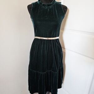 SIZE 2P Can Fit Medium- J. Crew Dark Green Velvet Dress. (BELT NOT INCLUDED)